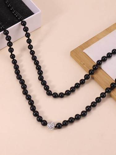 Long Pearl Necklace for Women Dainty Zircon Bead Pearl Necklace Layered Faux Pearls Necklaces Long Wedding Long Pearl Necklace Delicate Jewelry for Brides - color: Black-C