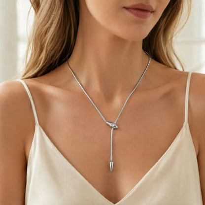 Snake Chain Lariat Necklace for Women Gift Fashion Accessory Y Necklace Slider Bead Drop Pendant Gold Tone or Silver Tone - color: A2：silver