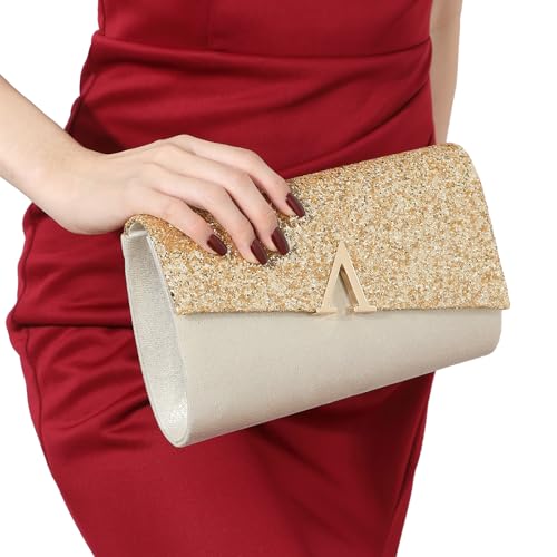 YYW 4 Pieces Women Evening Handbags Clutch Purse Bag with Rhinestone Crystal Jewelry Set for Wedding Party - color: gold 1