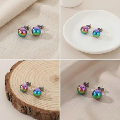 3/4 Pairs Stainless Steel Ball Stud Earrings, High Polished Round Ball Earrings Set for Women & Men 4-10mm - color: Multicolor