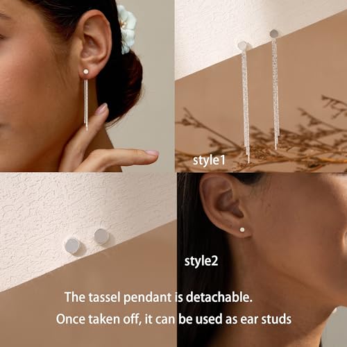 Gold Earrings for Women, 14K Gold Plated Tassel Dangle Earrings for Women Trendy Hypoallergenic Long Chain Earring Dainty Pearl Drop Earrings Elegant Wedding Earring Fashion Jewelry for Womens - color: 3tassel earrings-silver