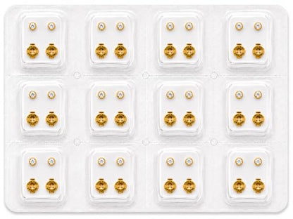 Caflon April Birthstone Stud Earrings - 12 Pairs Clear Crystal Studs, 3/4/5mm | Surgical Steel Starter & Piercing Studs, Sterilized & Individually Sealed | Hypoallergenic Nickel-Safe for Newly Pierced & Sensitive Ears - color: 24K Gold Plated, size: 3mm