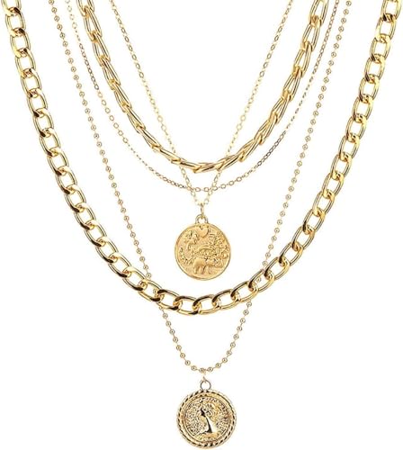 CSIYANJRY99 Chunky Gold Necklaces for Women,Multilayer Punk 80s Hip Hop Necklace,Layered Cuban Link Chain Statement Necklace 90s Freaknik Outfit Accessories for Women - color: Coin Gold