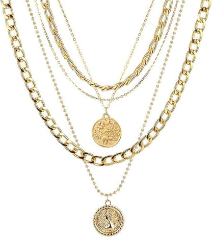 CSIYANJRY99 Chunky Gold Necklaces for Women,Multilayer Punk 80s Hip Hop Necklace,Layered Cuban Link Chain Statement Necklace 90s Freaknik Outfit Accessories for Women - color: Coin Gold