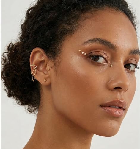 Reffeer Solid 925 Sterling Silver Minimalist Cuff Earrings Chain for Women Cartilage Wrap Earrings Helix Cuffs - color: B-18K Gold