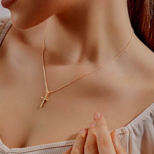 Airmb Cross Necklace for Women Gold/Silver Plated Layered Dainty Cross Chain Trendy Choker Satellite Charm Small Crucifix Pendant Gold/Silver Necklace Stackable Hypoallergenic Delicate Gift for Women - color: Gold-Slender Cross
