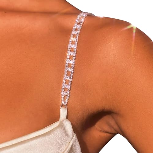 1Pair Rhinestone Shoulder Strap Chain Jewelry for Women Sexy Bridal Crystal Shoulder Lingerie Chain Rhinestone Wedding Body Bra Straps Dress Jewelry Accessories - color: Silver