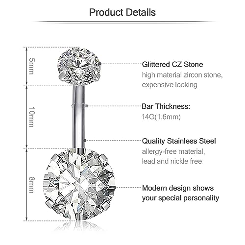 Briana Williams Belly Button Ring Belly Rings Belly Button Piercing Gold Belly Button Ring for Women Clicker Belly Ring Belly Piercing Stainless Steel 14g 10mm Blley Navel Rings Piercing Jewelry - color: A1 -10pcs