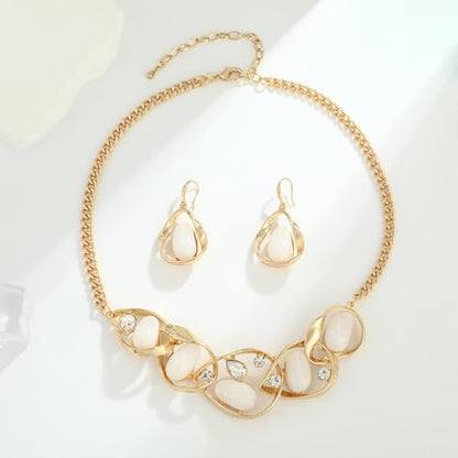 Chunky Statement Jewelry Set Blue Ocean Seashell Choker Necklaces Earrings Set for Women Pearl Bib Collar Necklaces for Party Prom Pageant Summer Fashion Jewelry Unique Birthday Gift - style: Geometric connection JS gold white