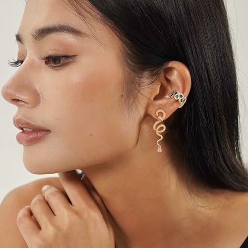 Gold Ear Cuff Earring for Women 14K Gold Plated Cubic Zirconia Non-Pierced Clip on Cartilage Chunky Ear Cuffs Hypoallergenic Jewelry - style: green cz