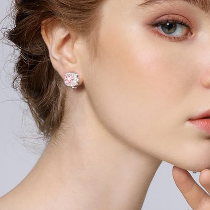 Cubic Zirconia Clip on Earrings - Women Hypoallergenic Comfortable Non Pierced Stud Earrings for Wedding and Dance Competitions, Clip-on Earrings Silver Gold - color: Silver-cz
