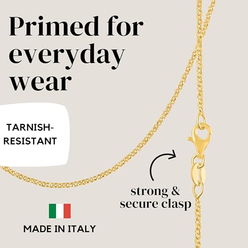 KISPER Gold Chain Necklace for Women Cable Link Plated 925 Sterling Silver | Made in Italy, 1.5mm, 16-30 inches, anti-tarnish, hypoallergenic, dainty everyday shine