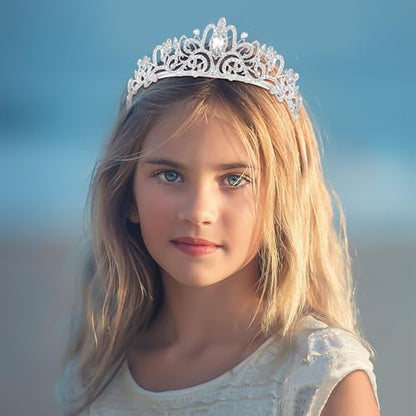TAROSE Tiaras for Women, Birthday Crown and Sash for Girls | Birthday Sash Sunglasses Outfit, Birthday Gift for Women Girls, Goddess Crown Bride/Halloween/Prom/Party/Costume - color: 1 A. Silver+white