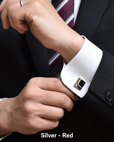 [TAVARAT] Cufflinks for Men Black Silver Red Blue Crystal glass Tps-040 - style: silver red