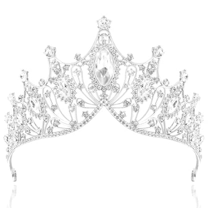 TAROSE Crowns for Women, Queen Crystal Gold Silver Tiaras Goddess Crown | with White Rhinestone and Combs, Wedding Bride Birthday Princess Bridal Shower Hair Accessories for Women - color: 3 A. Silver + White