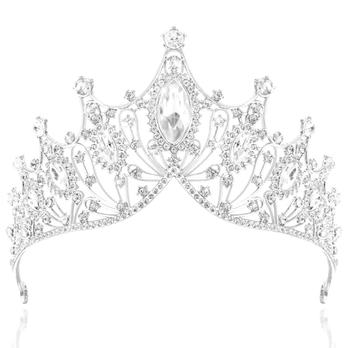 TAROSE Crowns for Women, Queen Crystal Gold Silver Tiaras Goddess Crown | with White Rhinestone and Combs, Wedding Bride Birthday Princess Bridal Shower Hair Accessories for Women - color: 3 A. Silver + White