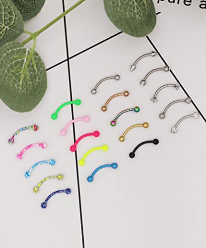 20-48Pcs 16G Eyebrow Piercing Rook Curved Barbell Kit Eyebrow Tragus Lip Rings for Women Men 8-10mm - color: B: 20pcs 10mm bar length