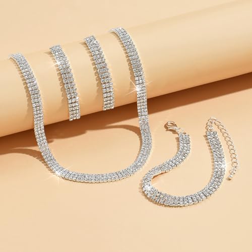 Crystal Wedding Jewelry Set, Necklace Earrings, for Accessories | Silver jewelry design, suitable almost occasions, non fading, non oxidizing, Valentine's Day gift, wedding jewelry sets - color: B