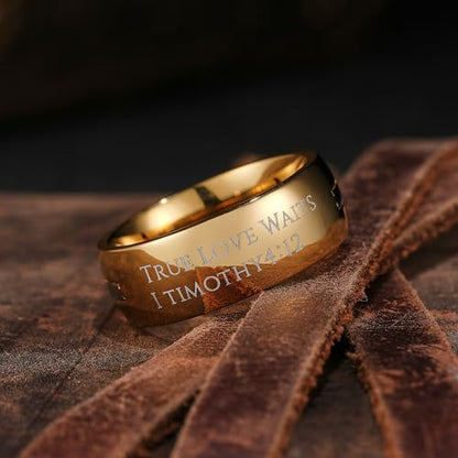 King Will Stainless Steel Men Ring Lord's Prayer Cross Ring Stainless Steel Men Wedding Ring, Wedding Band Bible Engraved Rings High Polished, Comfort Fit | 8mm, Gold/Silver/Black Wedding Band, Bible Engraved Rings, High Polished, Comfort Fit, Size 7-14 -