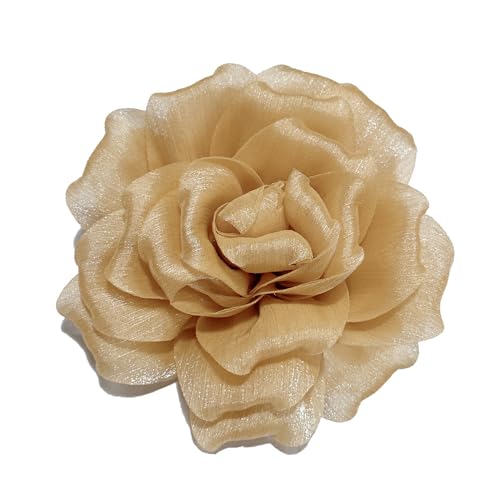 Flash Camellia Flower Brooch Pin for Women Men Elegant Texture Fabric Dahlia Rose Floral Brooches Lapel Pins Dainty Wedding Holiday Party Costume Dress Accessories Jewelry - color: Light Gold-Tone
