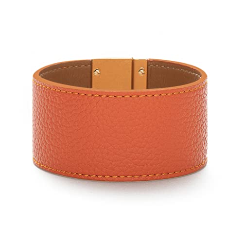 Rantanto Leather Wrap Bracelets For Women Gold Twist Lock Buckle Wrist Cuff | PU leather,Skin-friendly,Boho Stackable Wristband,Fashion Daily Jewelry,Trend Casual Party Bangle,Fit For Birthday, Holiday - color: Wide Orange