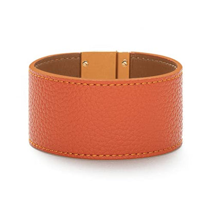 Rantanto Leather Wrap Bracelets For Women Gold Twist Lock Buckle Wrist Cuff | PU leather,Skin-friendly,Boho Stackable Wristband,Fashion Daily Jewelry,Trend Casual Party Bangle,Fit For Birthday, Holiday - color: Wide Orange
