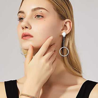 1 inch Hoop Dangle Style Clip On Earrings for No Pierced Ears - color: silver