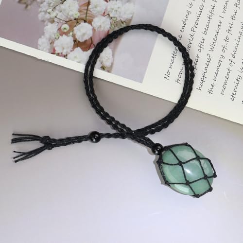 weryerker Natural Gemstone Pendant Necklace Healing Crystal Stone Pendant with Hand-Woven Rope Adjustable for Women Men - color: 1PC Green Aventurine