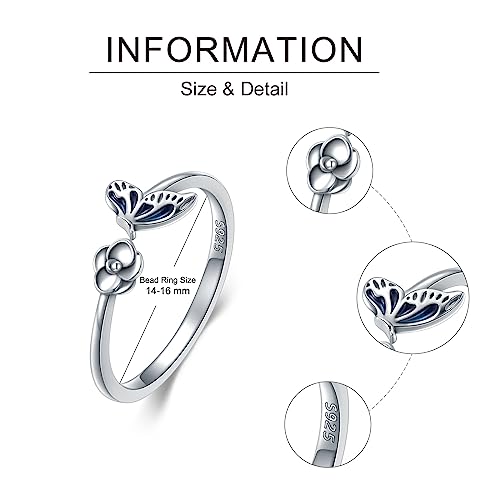 Dragonfly Toe Ring for Women 925 Sterling Silver Dragonfly/Butterfly/Cat/Paw Toe Rings Adjustable Open Ring for Women Christmas Jewelry Gift - color: Butterfly