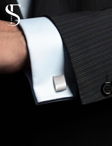 FIBO STEEL Stainless Steel Cufflinks for Men Tuxedo Cufflinks and Studs for Wedding, Business, Formal Events Classic Custom Cuff Links for Men - style: 1 pair of black and 1 pair of white