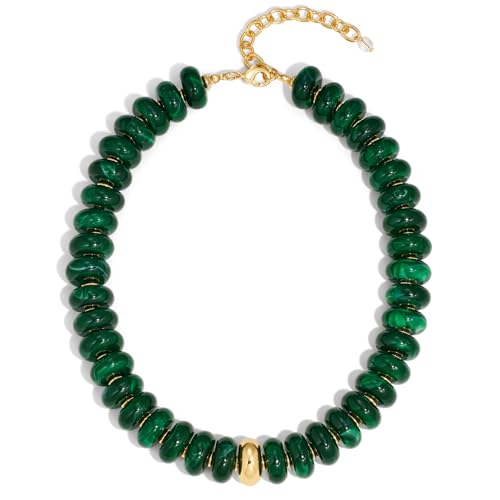 Chunky Colorful Choker Necklace for Women - Summer Beach Round Resin Beads Necklace, Trendy Statement Summer Beach Jewelry Birthday Gifts for Vacation Holiday - color: 18mm Dark Green Bead