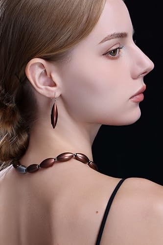 Oval Drop Earrings for Women, Long Thread Dangle Earrings, Colorful lightweight aluminum alloy, Suitable for Jewelry Gifts and Valentine's Day - color: Brown