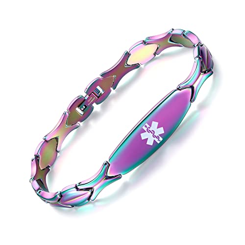LinnaLove Fashion Shiny medical alert bracelet with Free Engraving Stainless steel Medical id bracelet for Women - color: MIXED