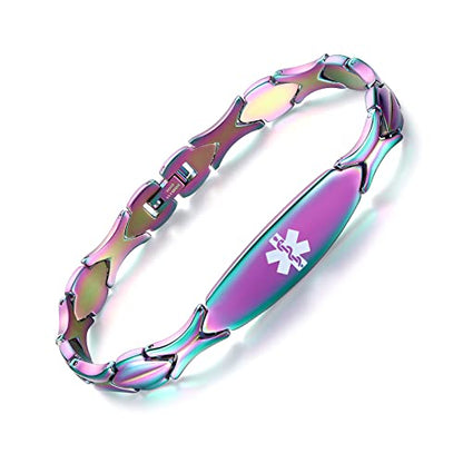 LinnaLove Fashion Shiny medical alert bracelet with Free Engraving Stainless steel Medical id bracelet for Women - color: MIXED