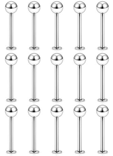 15-30PCS 16G Surgical Steel Labret Studs Monroe Lip Rings Cartilage Tragus Nail Conch Helix Earring Barbell for Women Men Piercing Jewelry 5 Colors 6-12mm - color: 1/2"(12mm) silver-tone