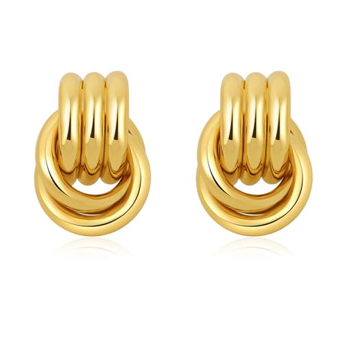 SHERLOVE Chunky Knot Gold Earrings Women Statement Drop Dangle Earrings | 14K Gold Plated Hypoallergenic Lightweight,Trendy Dainty Elegant Cute,Women Gold Jewelry Fashion Accessories Gifts - color: Knot Double Gold C