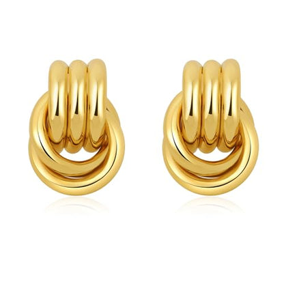 SHERLOVE Chunky Knot Gold Earrings Women Statement Drop Dangle Earrings | 14K Gold Plated Hypoallergenic Lightweight,Trendy Dainty Elegant Cute,Women Gold Jewelry Fashion Accessories Gifts - color: Knot Double Gold C