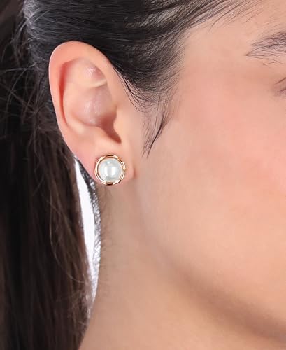 Anne Klein Women's Pearl Stud Earrings, Layered Statement Fashion Jewelry for Everyday and Evening Wear - color: Twisted Gold