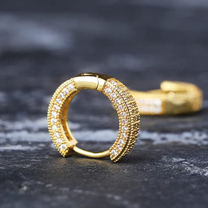 Iced Out Hoop Earrings Cubic Zirconia Huggie Cartilage Cuff Hypoallergenic 14K Gold Plated Luxury Fashion Round Circle Earrings For Men Women - color: 02 Gold
