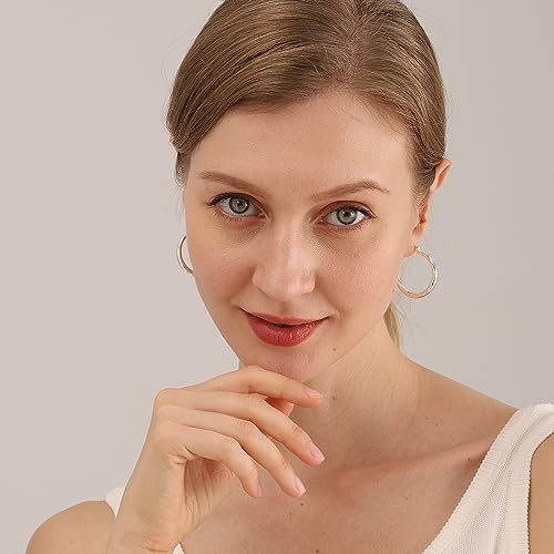 OOOPEL 925 Sterling Silver Hoop for Women Gold Hoop Earrings Hypoallergenic Diamond-Cut Ripples Designed - Non Tarnish Large Hoop Earrings(30/40/50/60/70mm) - color: Silver-30mm