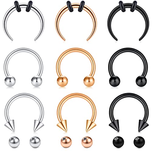 Longita Septum Rings Septum Jewelry 16g 18g Septum Ring Septum Piercing 20g Horseshoe Earring Hoop Lip Ring Silver Black Gold - color: silver+black+rose gold