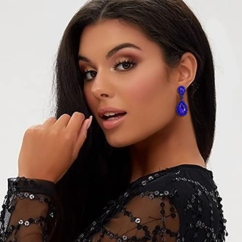 EVER FAITH Women's Austrian Crystal Wedding Tear Drop Dangle Earrings | Bridal Prom Jewelry for Bride Bridesmaid - color: Blue Blue-Tone