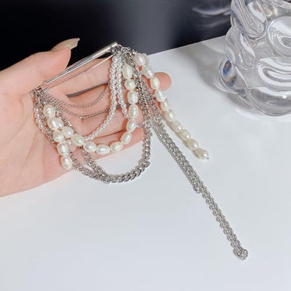 Retro Multi Strands Fringe Brooch Shimmering Fringe Brooch Pin Ornament for Jackets Scarves Hats Accessories Alloy Faux Pearls Statement