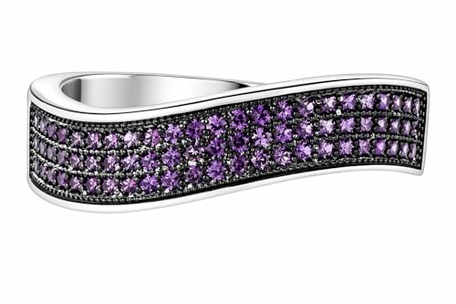 HEXAJOLIE Ribbon Statement Band Ring for Women | Elegant Gold Jewelry Accessories | Perfect for Party & Date Night | Hypoallergenic & Durable - color: Silver/Purple