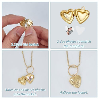 WEBEEDY 30 PCS Gold Heart Locket Pendants Small Brass Photo Frame Charms Personalized Heart Locket Necklace Memory Photo Charms for DIY Crafts Keychain Jewelry Making Love Wedding Gift Decorations