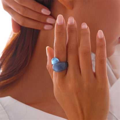 Chunky Resin Twist Stackable Ring for Women,Boho Cute Multicolor Thick Acrylic Statement Ring Trendy Aesthetic Y2k Colorful Knuckle Finger Jewelry - color: Blue