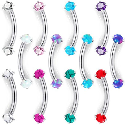 Jenxnjsjo 16g 8/10mm Eyebrow/Rook/Snug/Vertical-Labret/VCH/Snake-Eyes/Anti-Tragus/Cartilage/Daith/Belly-Button/Bridge/Hood/Surface Curved Barbell Piercing Jewelry for Women Men - color: Opal-P / Turquoise-P / CZ-P, size: 8mm
