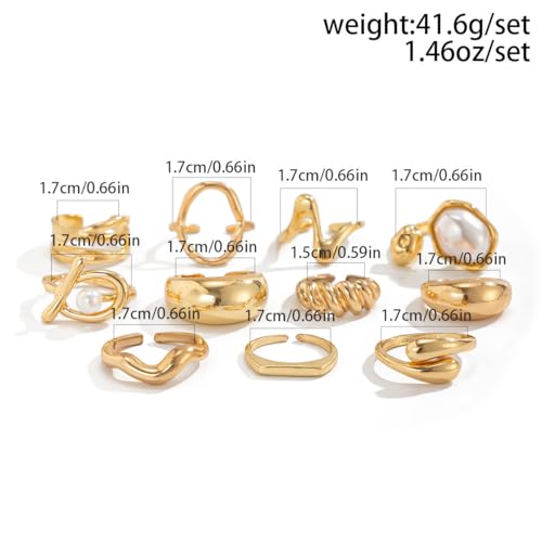 Chunky Gold Rings for Women Gold Baroque Pearl Rings Open Adjustable Pearl Ring Stacking Knuckles Rings Set Boho Prom Costume Fashion Jewelry for Women 2026 - style: Style2