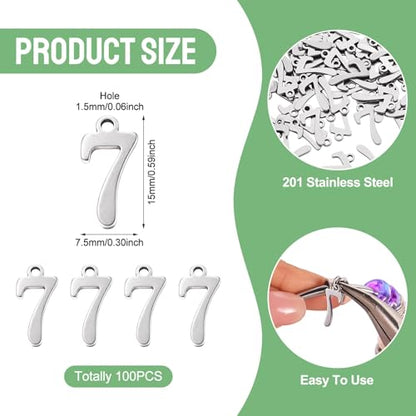 Pandahall 100Pcs Number.7 Stainless Steel Charms 15x7.5x1.5mm Arabic Numerals Pendants for DIY Jewelry Making