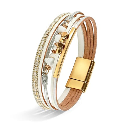Wrapped Bracelets for Women,Leather Boho Bracelets for Women - color: Stone-White